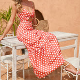 Torrie Polka Dot Tie Front Maxi Dress - Rust